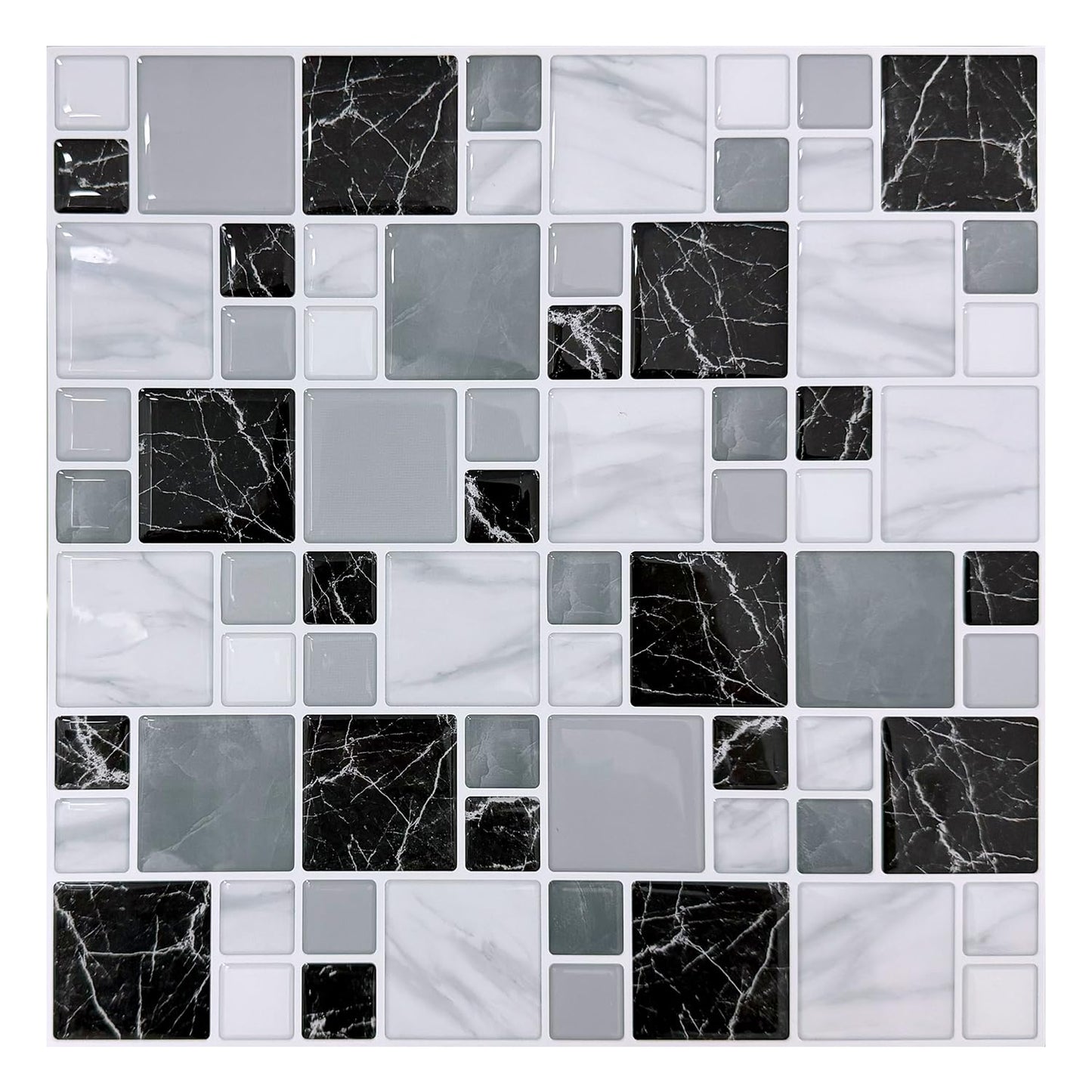10-Sheet Peel and Stick Backsplash for Kitchen, 10” x 10” Self Adhesive Marble Gray Wall Tile Waterproof Removable Stick on Backsplash for Kitchen Bathroom Fireplace, Grey Marble