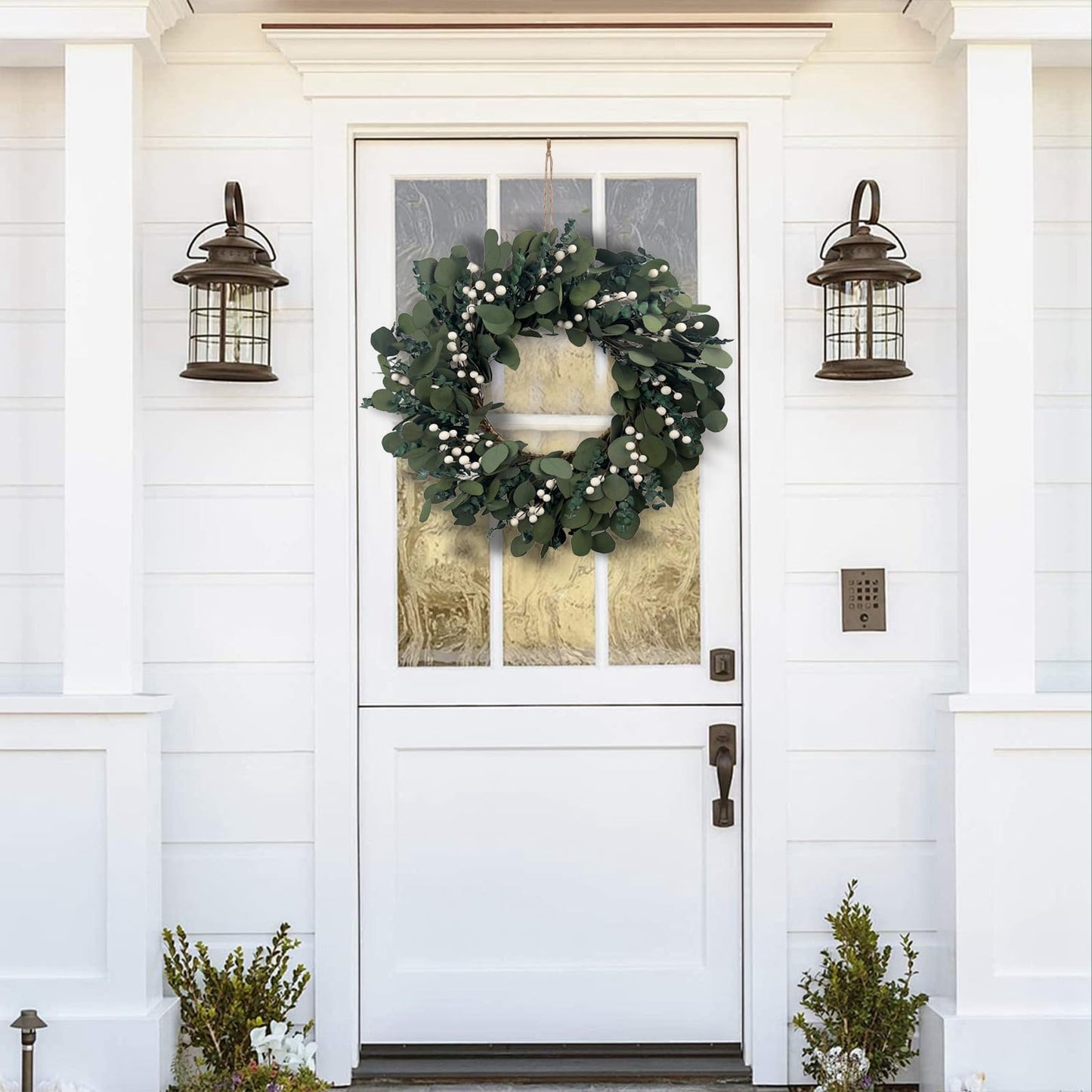 YIYSONRK 26" Preserved Eucalyptus Wreath for Front Door Large Wreaths Natural Eucalyptus Real Touch Everlasting Summer/Spring/Fall Wreath Fresh Green Environmentally Friendly Decor for Home