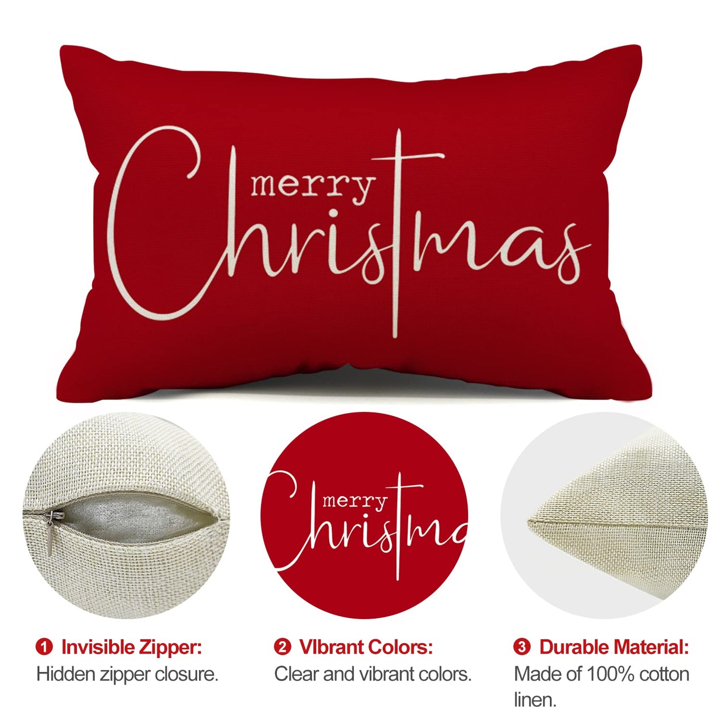 Allorry Christmas Pillow Covers Merry Christmas Throw Pillow Decorative Christmas Red Cotton Cloth Linen Cloth Pillow Cover Sofa Cover Decorative Rectangle Length 12X20 inches