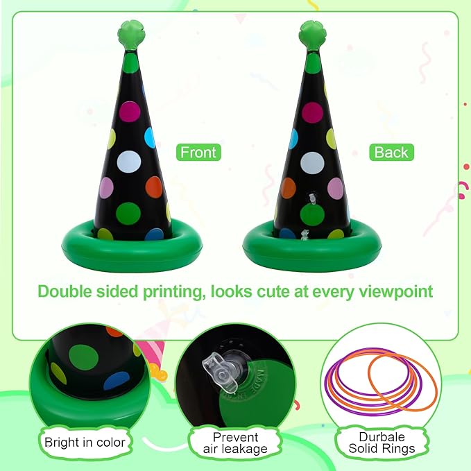 Inflatable Ring Toss Game, Birthday Party Games Ring Toss Game for Kids Adults Birthday Party Decorations Lawn & Yard Games Toys for Family 5-Pack with 10 Plastic Rings