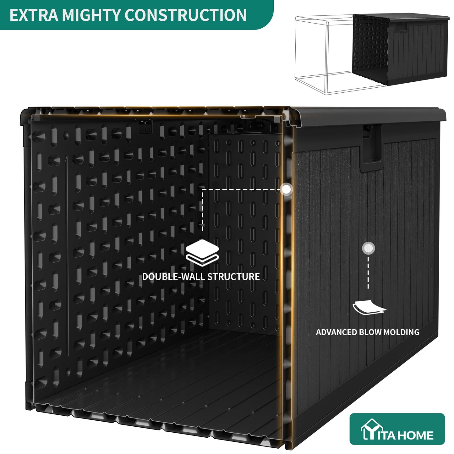 YITAHOME 180 Gallon Large Deck Box with Side Handles, Outdoor Double-Wall Storage for Patio Furniture Cushions, Garden Pool Accessories, Waterproof & Lockable
