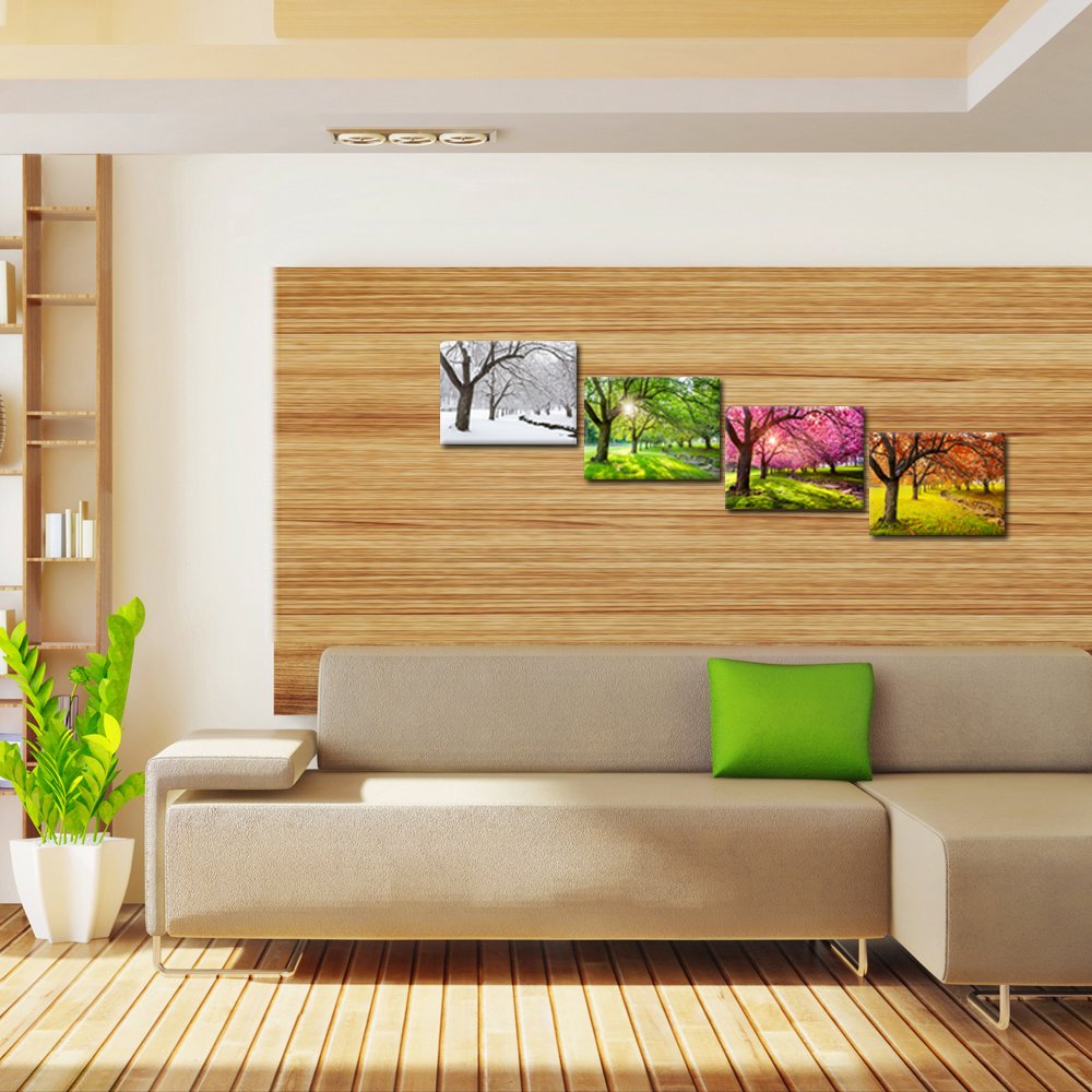 KREATIVE ARTS 4 Piece Canvas Wall Art Spring Summer Autumn Winter Four Seasons Landscape Colorful Tree Painting Picture Prints Modern Giclee Artwork Stretched Framed Bathroom 16x20inchx4pcs