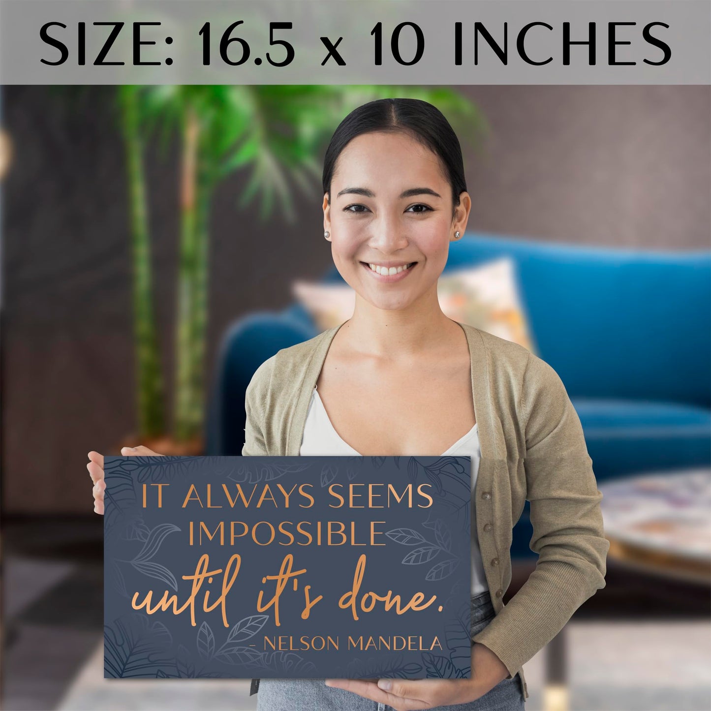 It Always Seems Impossible Until It's Done Wall Art, Nelson Mandela poster Inspirational Wall Art Decor Framed Canvas Poster 10 x 16.5 Inch, Positive Pictures For Office Bedroom Living Room