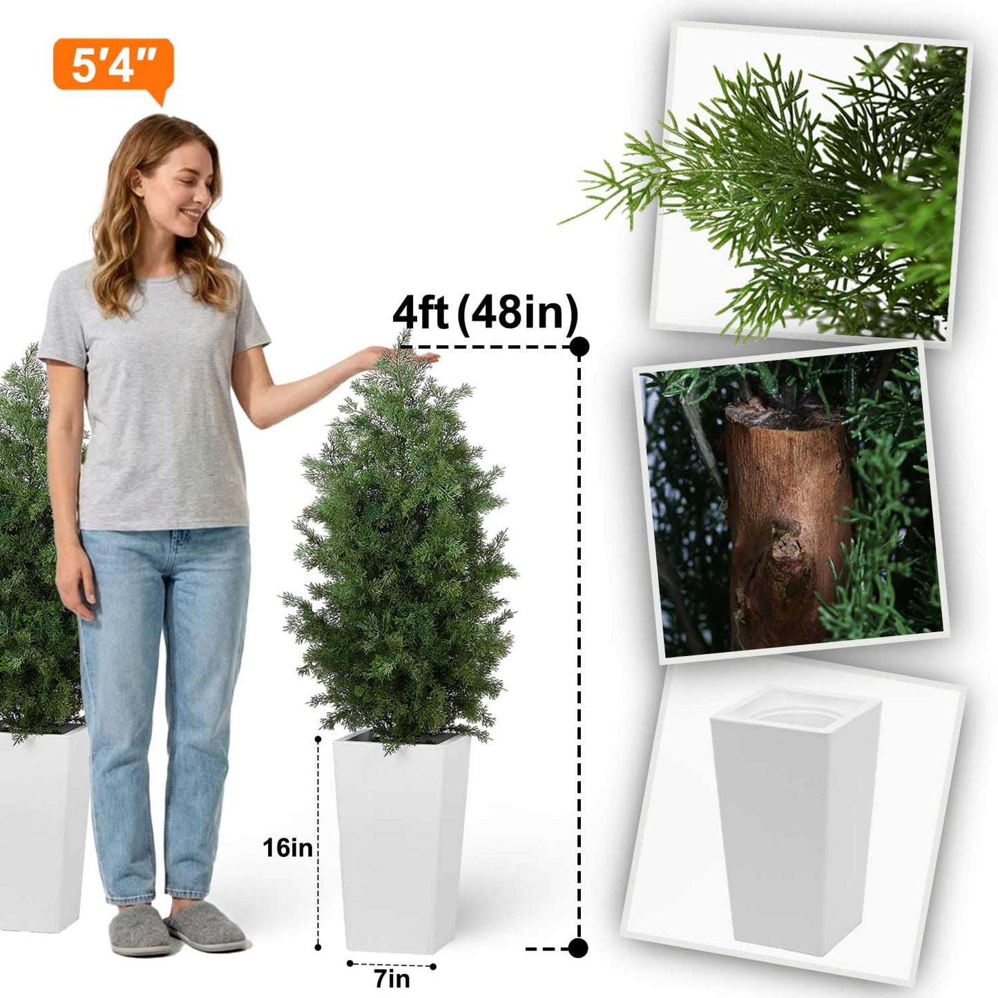 Aveyas 4ft Artificial Cedar Topiary Trees, 4 Feet Faux Potted Plants Evergreen Fake Pine Cypress Tree for Outdoor Porch Home Outside Door Decor (4 ft Tall Including Raised Pot) - Set of 2 Pack