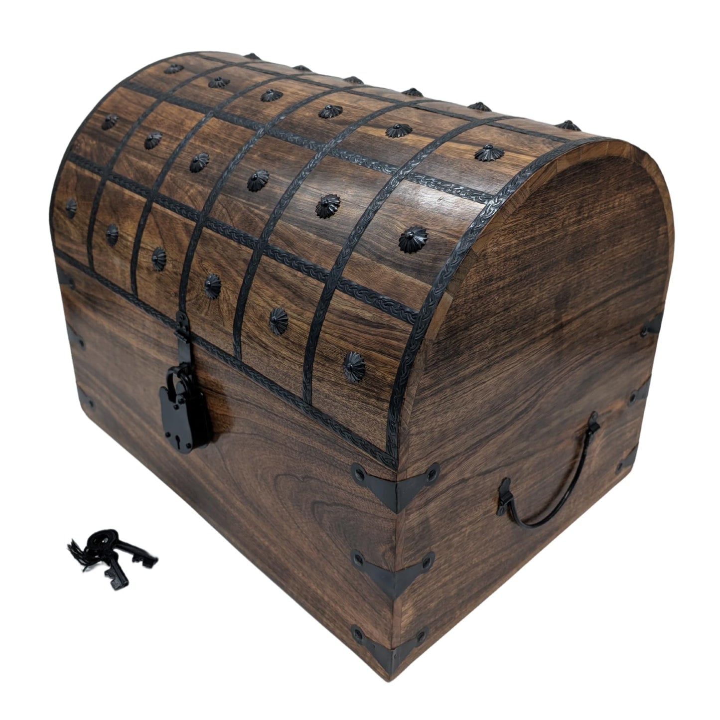 Aiden Asher Handmade Pirate Treasure Chest - Wooden Storage Box with Iron Lock & Skeleton Key - Rustic Decorative Jewelry (XXXL 21 x 15.75 x 15.75)