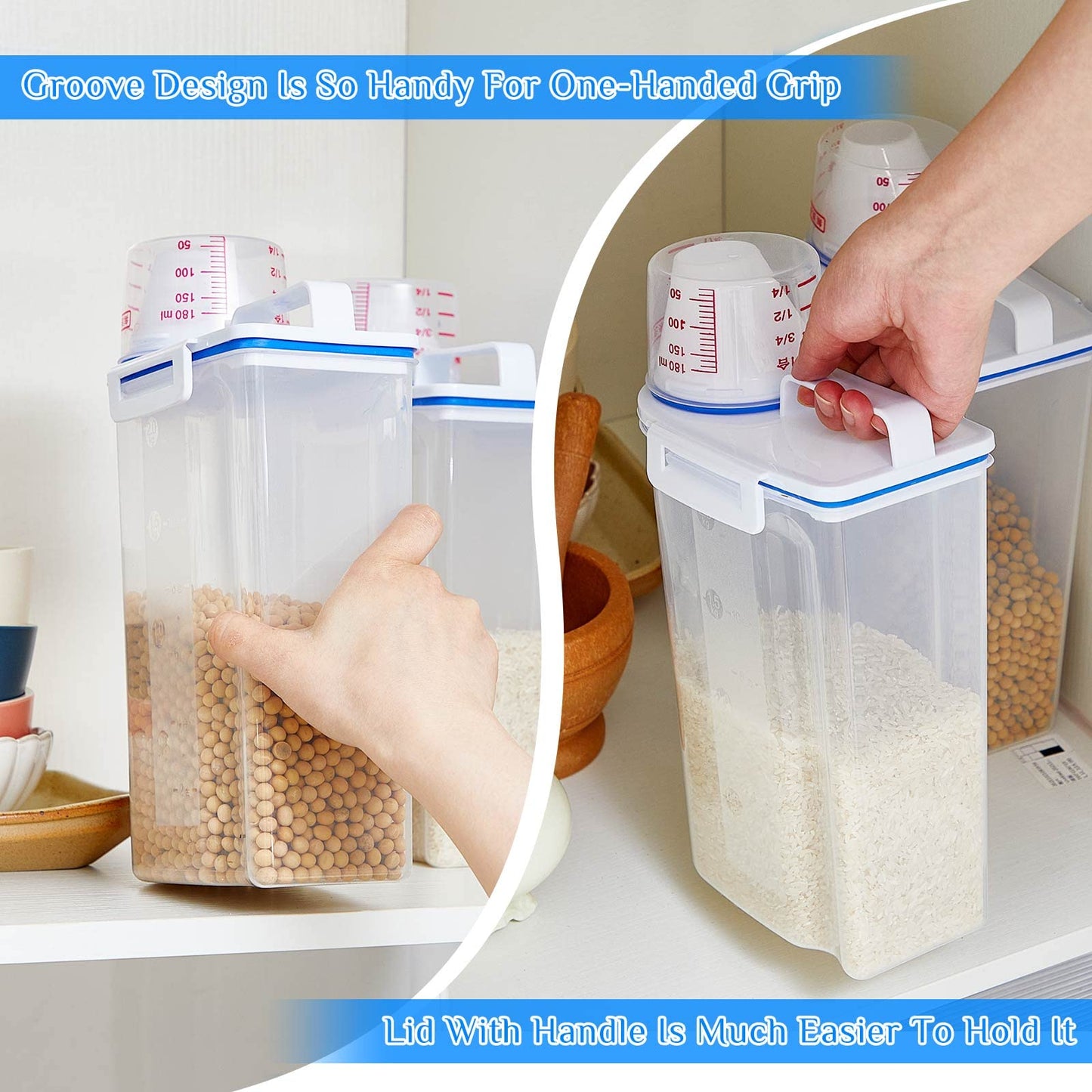 Suclain 6 Pcs Rice Airtight Storage Container 3 to 5Lbs with Pour Spout,Measuring Cup Food Storage Holder Dispenser for Oatmeal Flour Grain & Pet Cat Dog Food Container