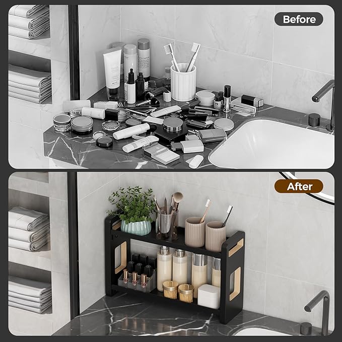 Bathroom Counter Organizer,Bathroom Counter Shelf,Bathroom Organizers,Under Sink Organizer,Cologne Organizer For Men,Colognes Stand,Cologne Cabinet,Vanity Shelf(Black 2 Tier)