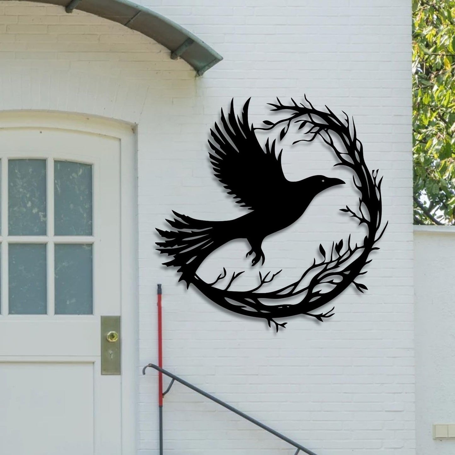 ENJOYOO Crow Wall Decor, Metal Crow Silhouette, Birds on A Branch Wall Decor, Bird Wall Art, Metal Bird Silhouette Tree Art for Living room, Outdoor (Black, 19×18in/47×46cm, metal wall art)