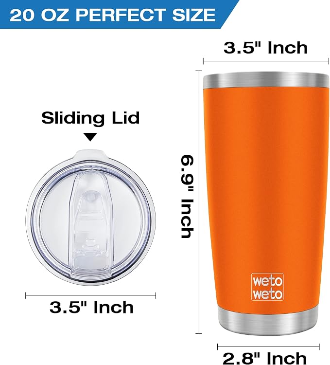 WETOWETO 20oz Insulated Stainless Steel Tumbler, Double Wall Vacuum Leak-proof Travel Coffee Mug, Powder Coated Water Cup (Orange, 1 Pack)