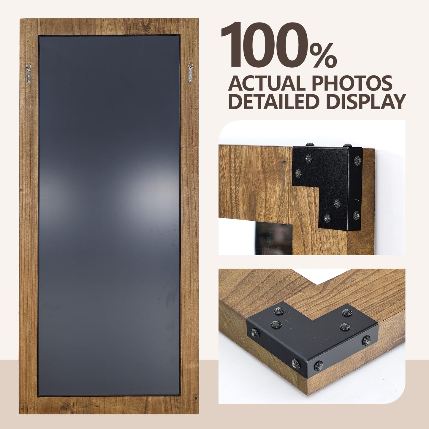 LXWZHK 65x24 Inch Full Length Mirror, Wooden Frame Full Body Standing Mirror with Metal Decorative, Light Walunt