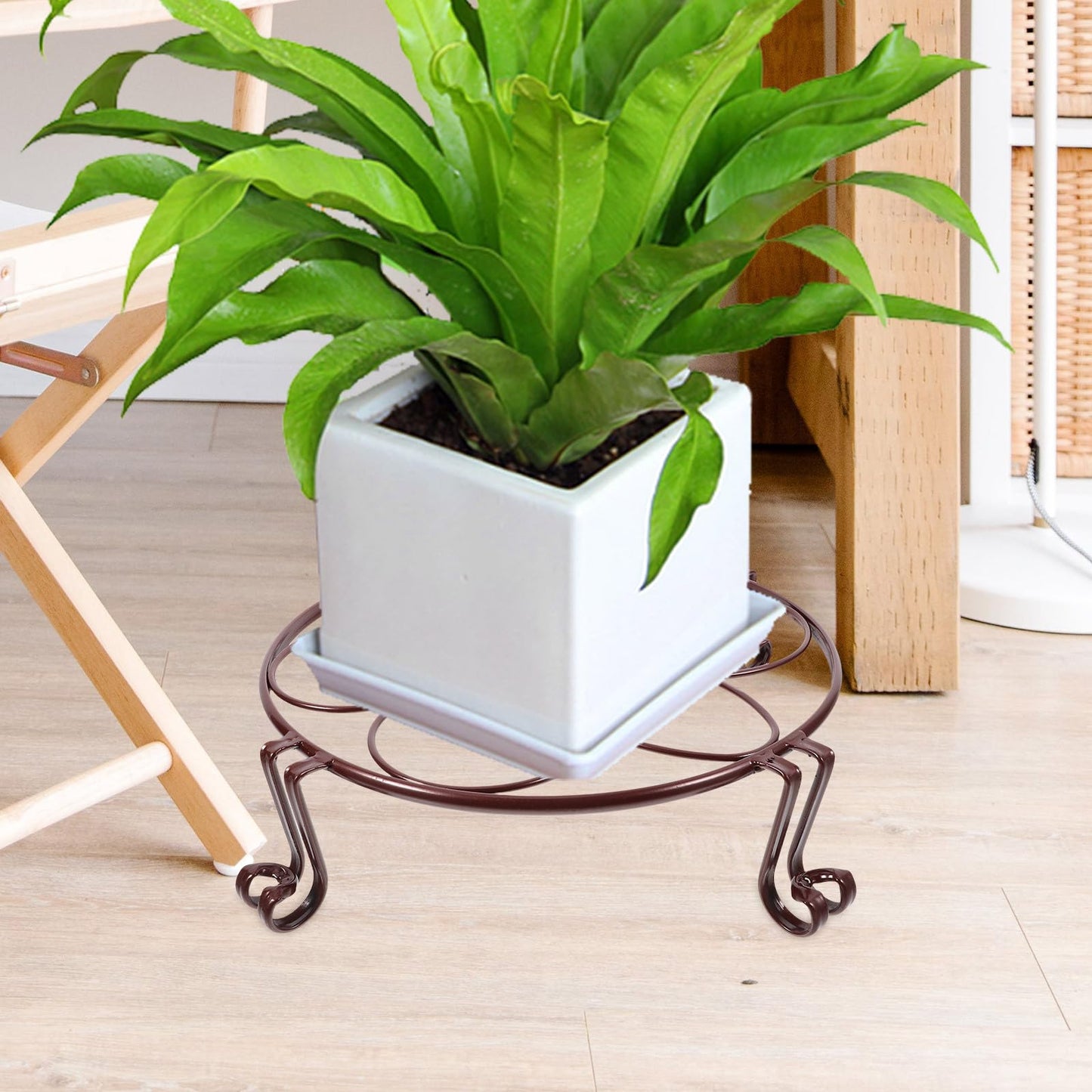 Operitacx Wrought Iron Plant Stand Single Layer Metal Flowerpot Rack Farmhouse Plant Holder for Indoor Outdoor Use Antique Copper Finish