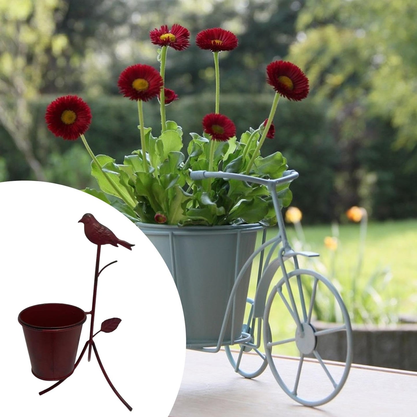 Leefasy Metal Planter Stand Plant Bucket Ornament,Rustic,Sturdy,Creative Flower Pot Holder Decorative for Deck Farmhouse Patio Decor