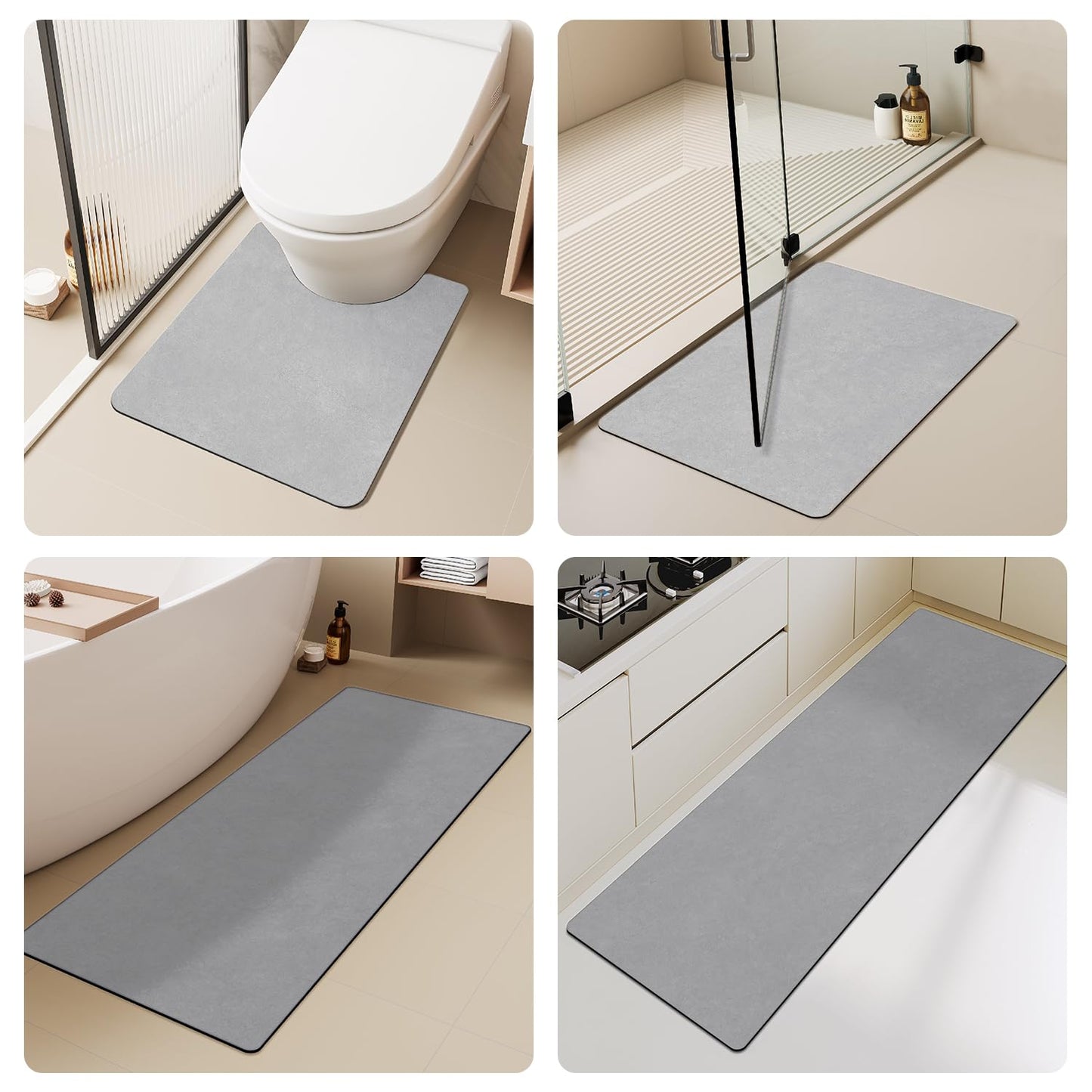TYUU Bathroom Mat Quick Dry, Bathroom Rugs Non Slip Washable Thin Absorbent Bath Mat Fits Under Door Bathroom Floor Mat Perfect for Bath, Shower, or Sink 16"x24" Light Grey