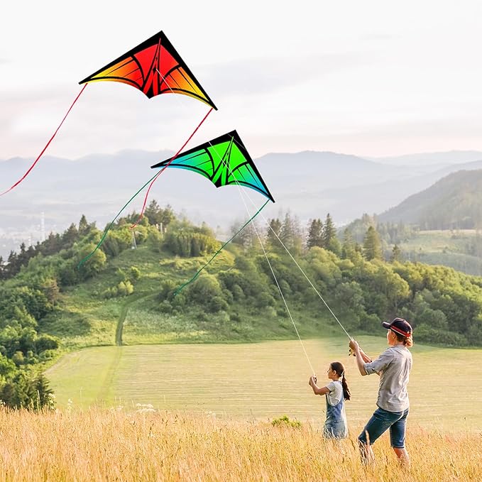 Large Delta Kite for Kids & Adults - Easy to Fly Outdoor Kites for Kids Ages 8-10, Perfect for Beach & Family Activities, Includes Line & Handle
