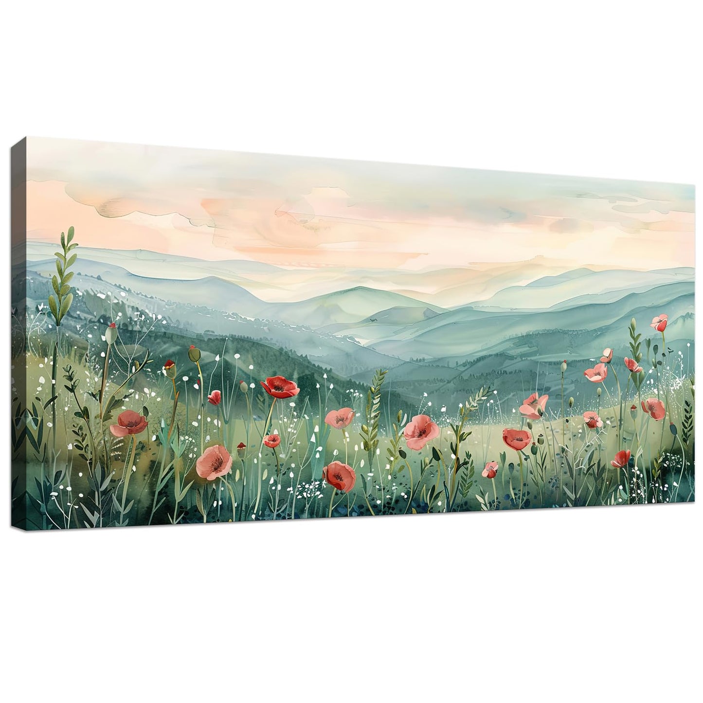 Tucai Decor Floral Landscape Canvas Wall Art 20 x 40 inches Poppies in Mountain Valley Home Decor Art Prints for Living Room Bedroom Office Ready to Hang