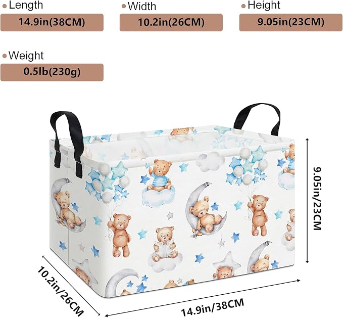 Rectangular Cute Bear Pattern Storage Bin, Decorative Canvas Laundry Basket with Dual Handles, Foldable Toy & Household Organizer, Multipurpose Party Gift Basket for Home Bedroom Dorm