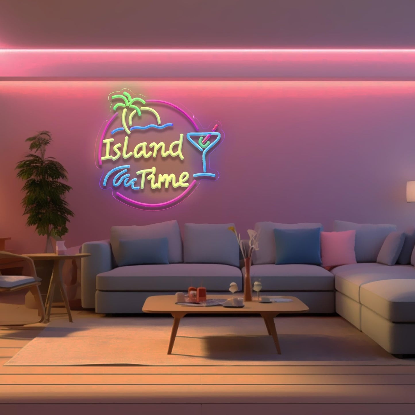 Island Time Neon Sign Island Bar Neon Sign Wall Decor Suitable for Bar Party Shop Man Cave Party Art Decor 14.4 * 13.2 Inch