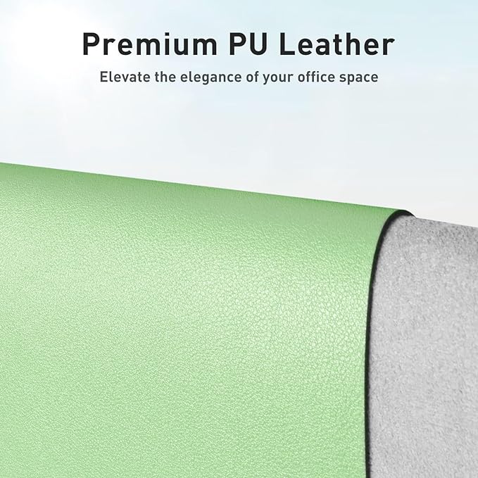 Aothia Faux Leather Desk Mat - Non-Slip PU Leather Desk Blotter, Waterproof Writing Surface, Large Desk Pad for Office & Home (Foam Green, 55" x 24")