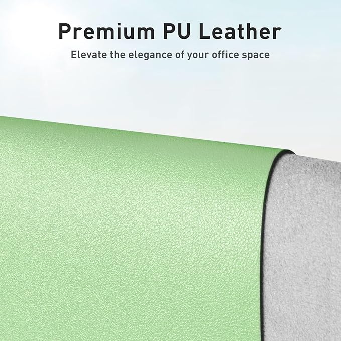 Aothia Faux Leather Desk Mat - Non-Slip PU Leather Desk Blotter, Waterproof Writing Surface, Large Desk Pad for Office & Home (Foam Green, 55" x 17")