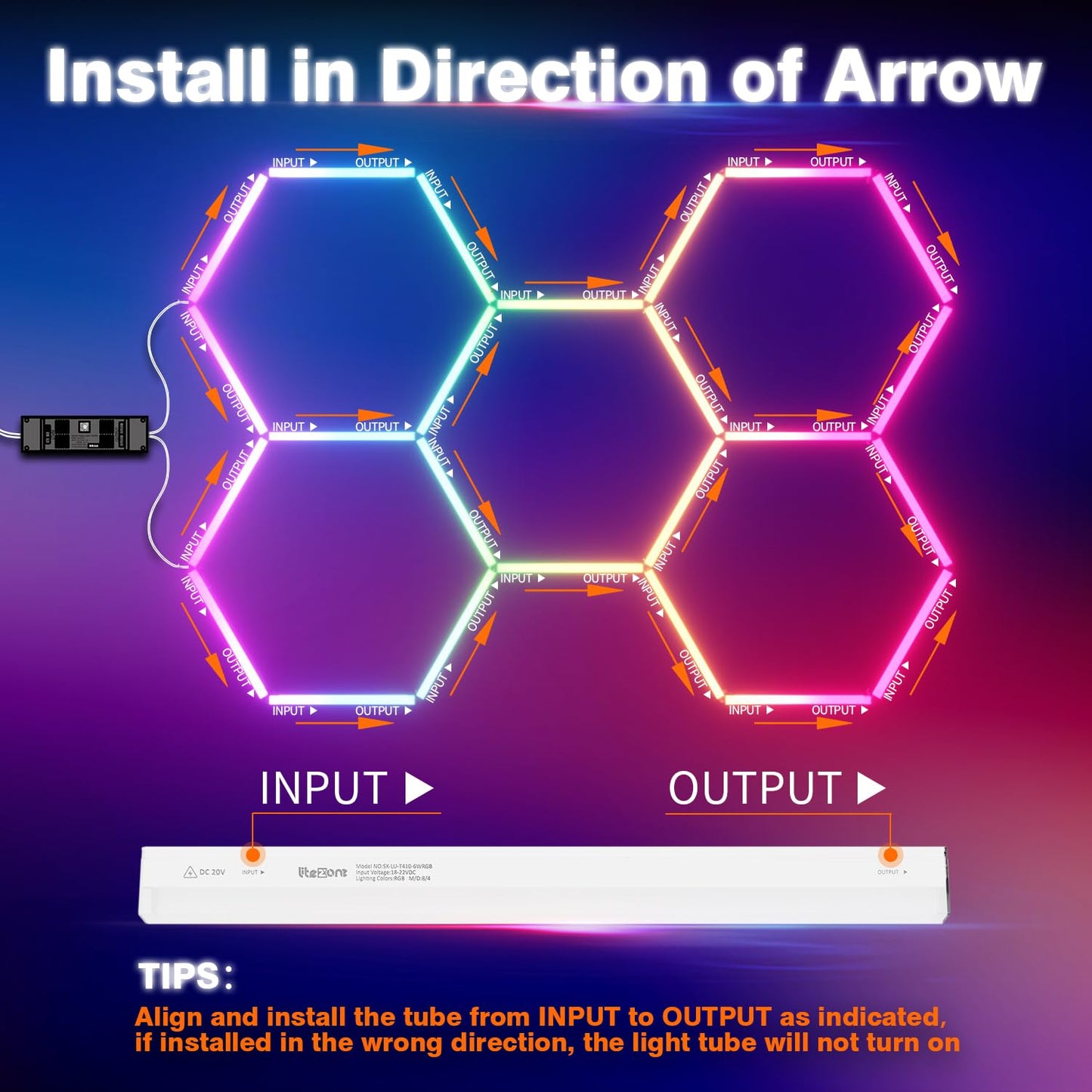 Litezone RGB Hexagon Garage Lights, Music Sync LED Hexagon Lights for Gaming Room, Smart App & Remote Control, DIY Honeycomb Ceiling Light for Studio Gym Basement Deco