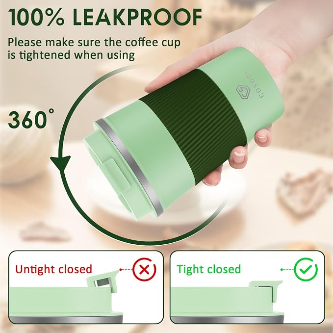 CS COSDDI 12 oz Stainless Steel Vacuum Insulated Tumbler - Coffee Travel Mug Spill Proof with Lid - coffee Cup for Keep Hot/Ice Coffee,Tea and Beer (3rd Light green)