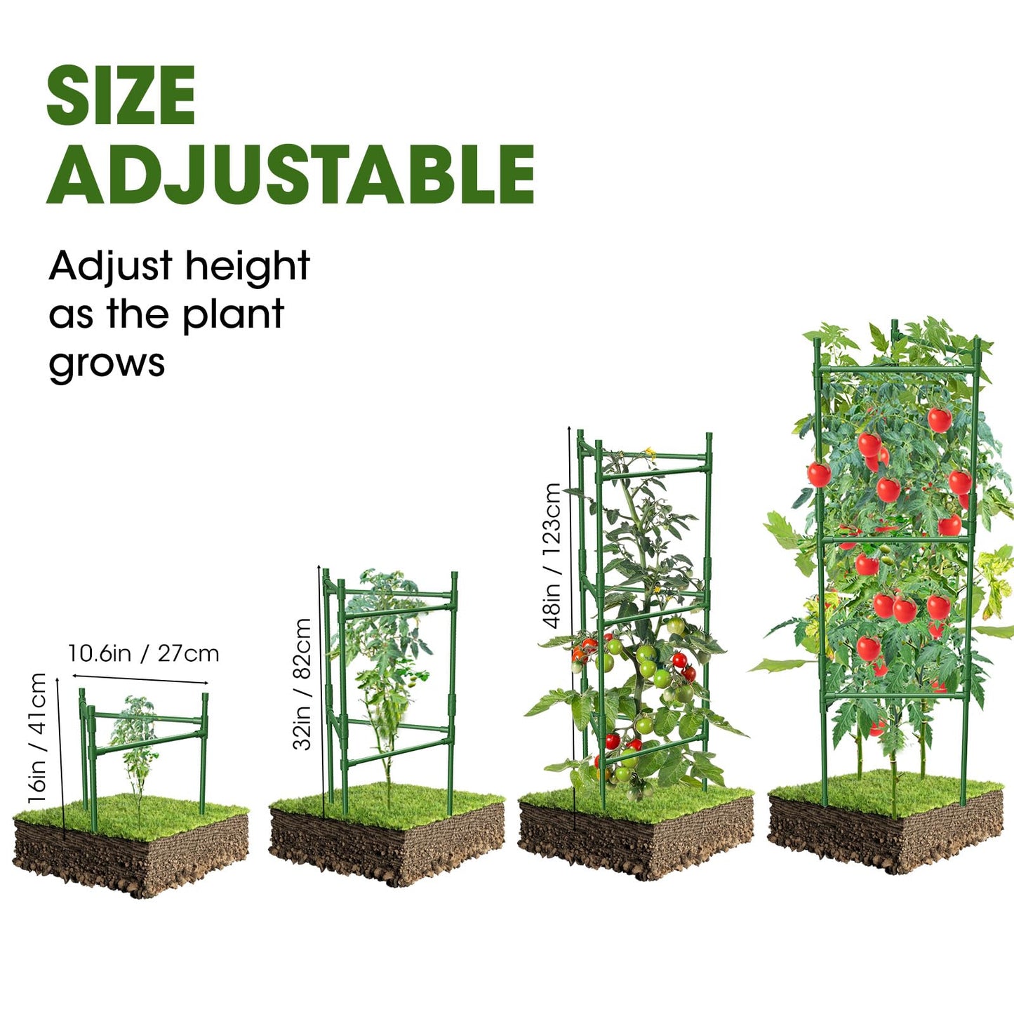 MQHUAYU 3 Pack Tomato Cage,Tomato Cage for Raised Garden Bed, 48'' Tall Tomato Trellis Triangle or Square Cages for Garden,Pots, Plant Cages & Supports（Green, Extra Bold ）