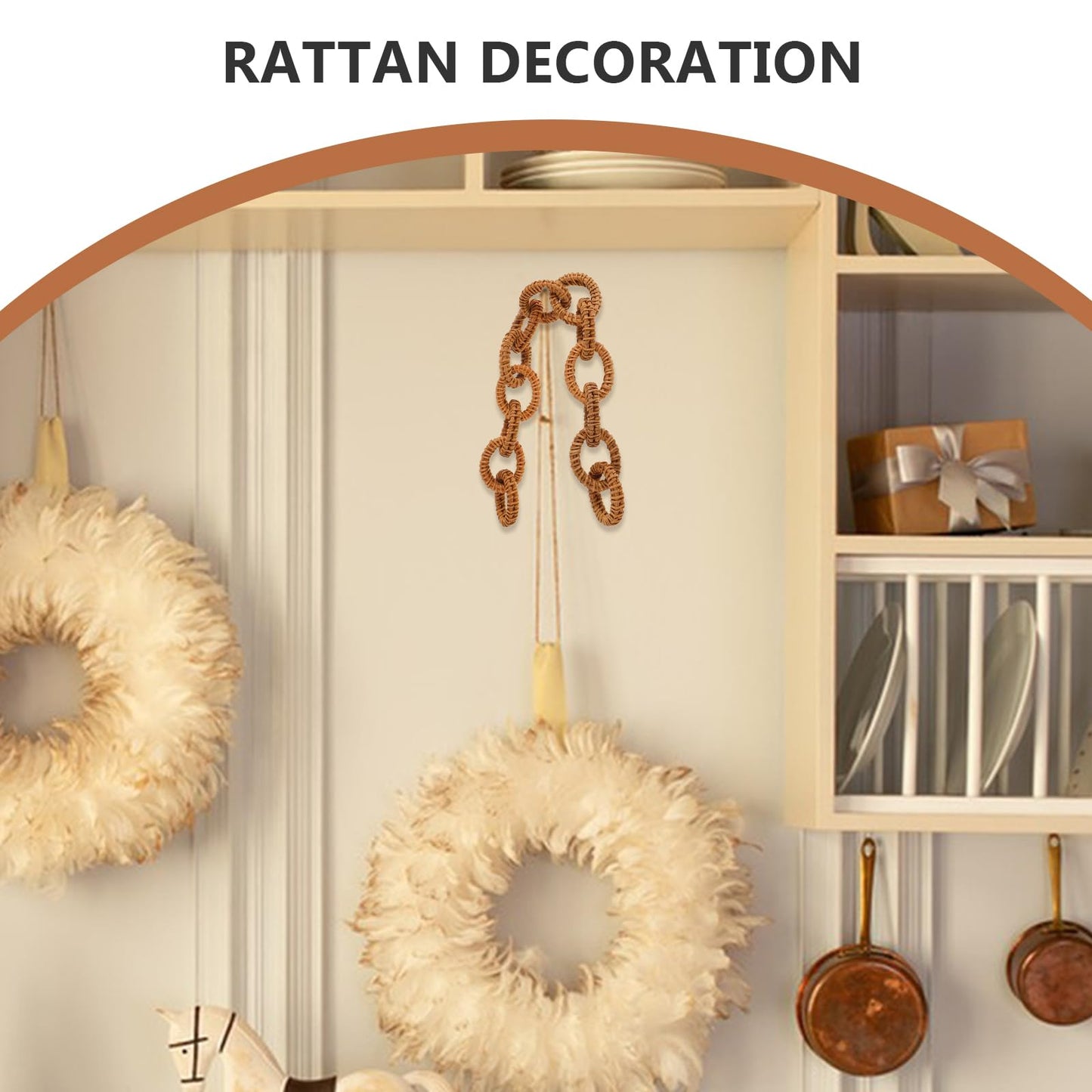 FOMIYES Rattan Woven Chain Link Decor 16.92In Rustic Decorative Chain for Wall Hanging Coffee Table Decoration Boho Style Home Art Craft
