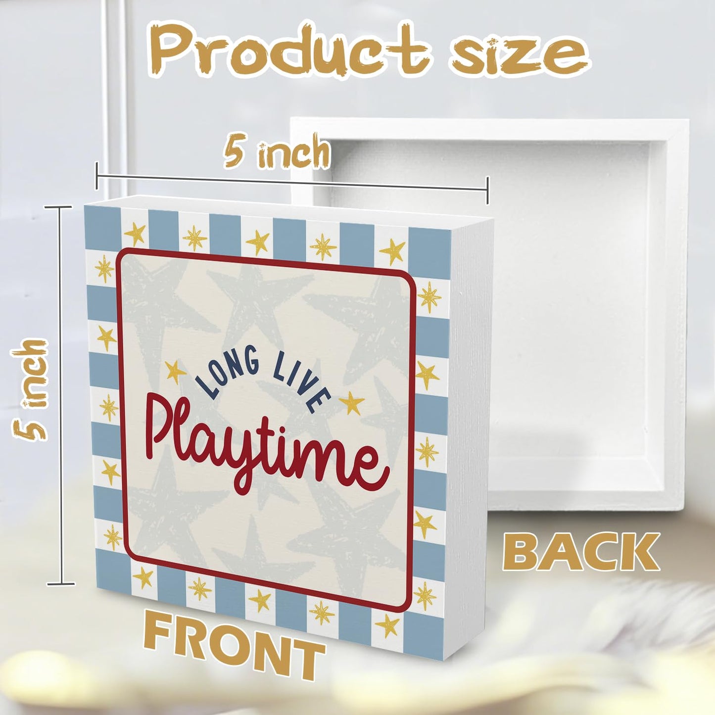 YZSLA Playroom Wall Decor,Long Live Playtime Woodne Sign Decor,Toddler Playroom Decor Wood Block Box Sign for Kids Room Bedroom Shelf Tabletop Wall Decor,5x5 Inch