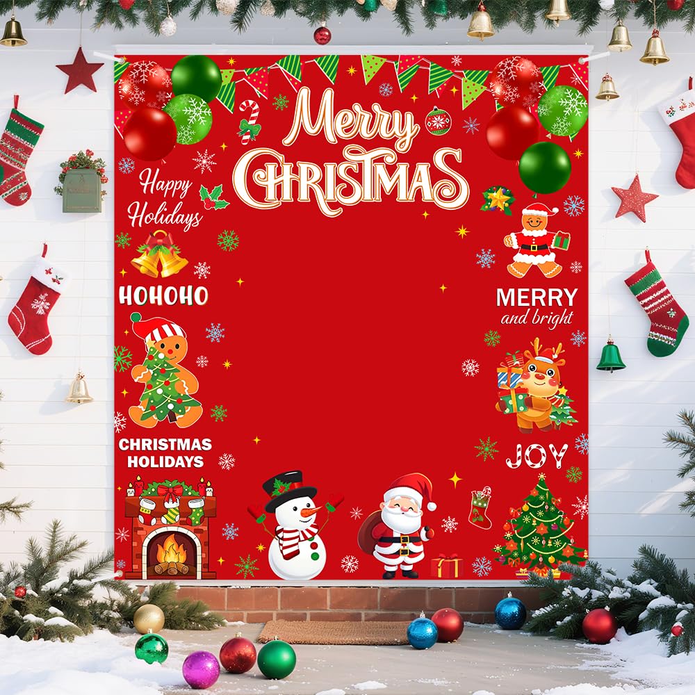 AIBIIN Red Merry Christmas Backdrop Banner for Happy Holiday Christmas Party Decoration, Red Santa Claus Candy Background for Winter Xmas Party Decorations 70.8x78.7 inch