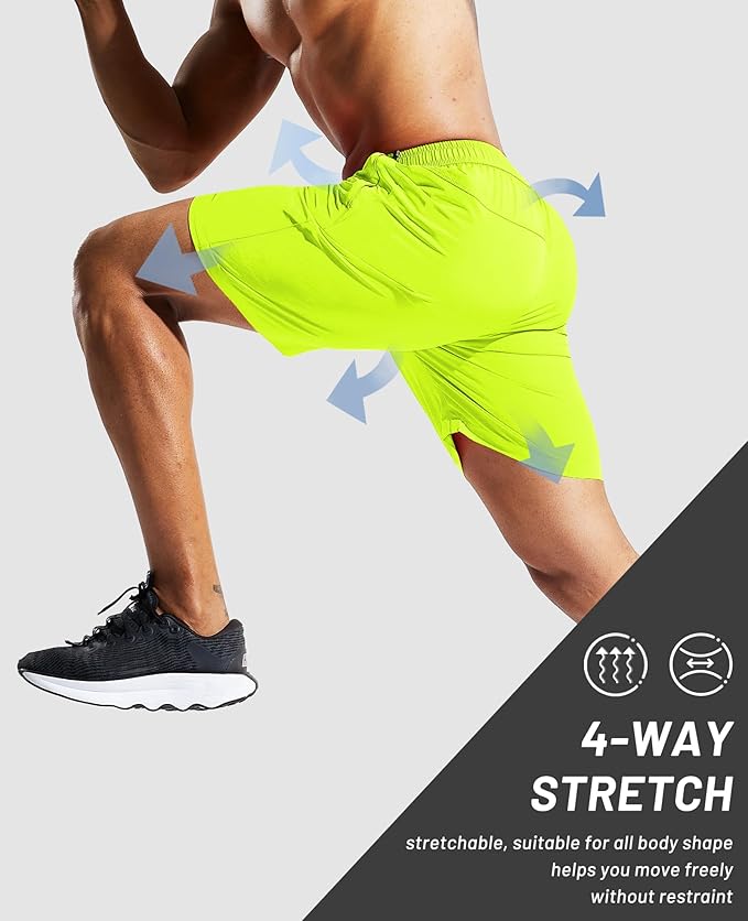 MIER Men's Quick Dry Running Shorts with Zipper Pocket, Elastic Waist Athletic Workout Exercise Fitness Shorts, 7 Inch