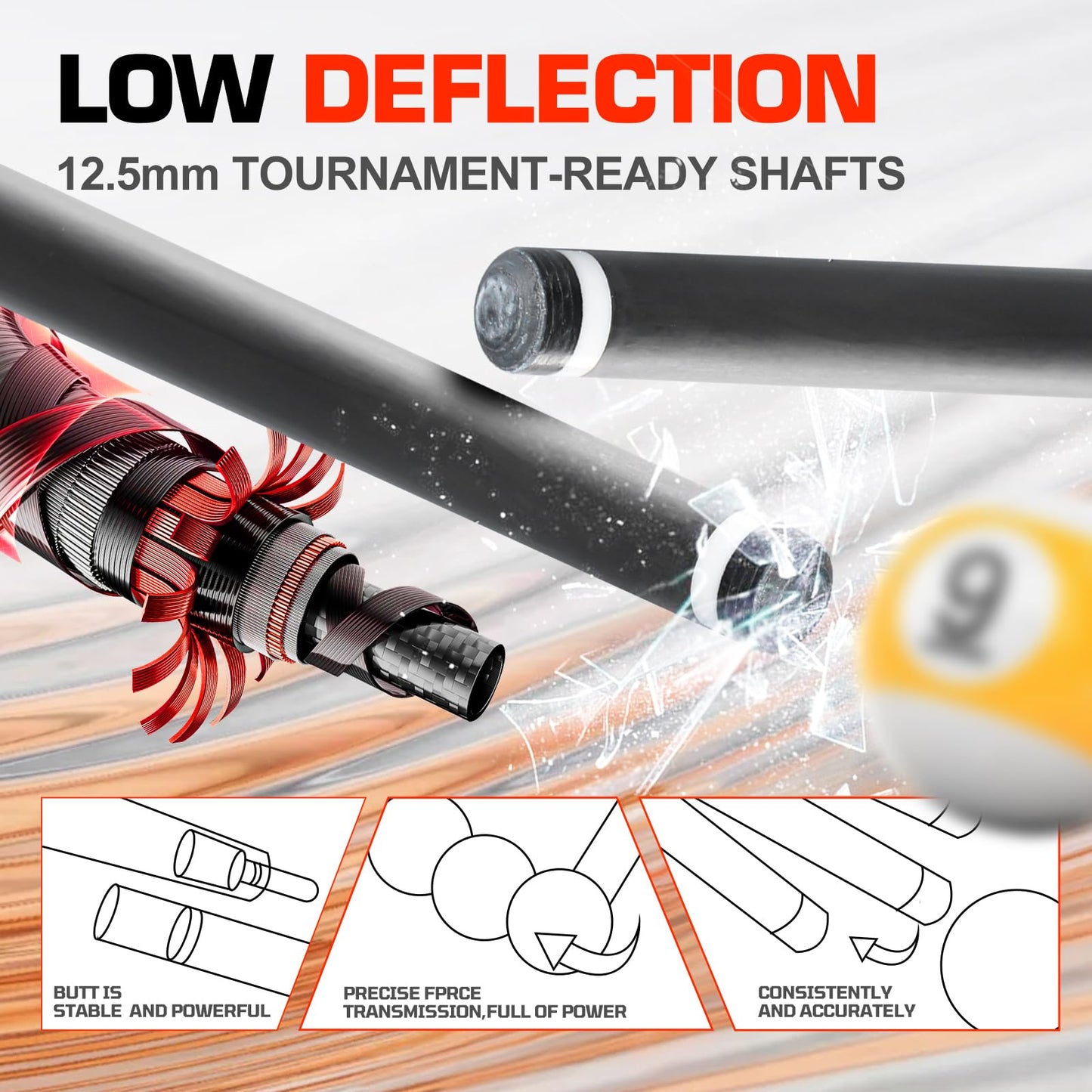 Banly Carbon Fiber Pool Cue - 12.5mm Time Crystal Tip, 58" Low Deflection Pool Sticks for Adults Professional Billiard Cue Sticks with Linggas Wood Butt