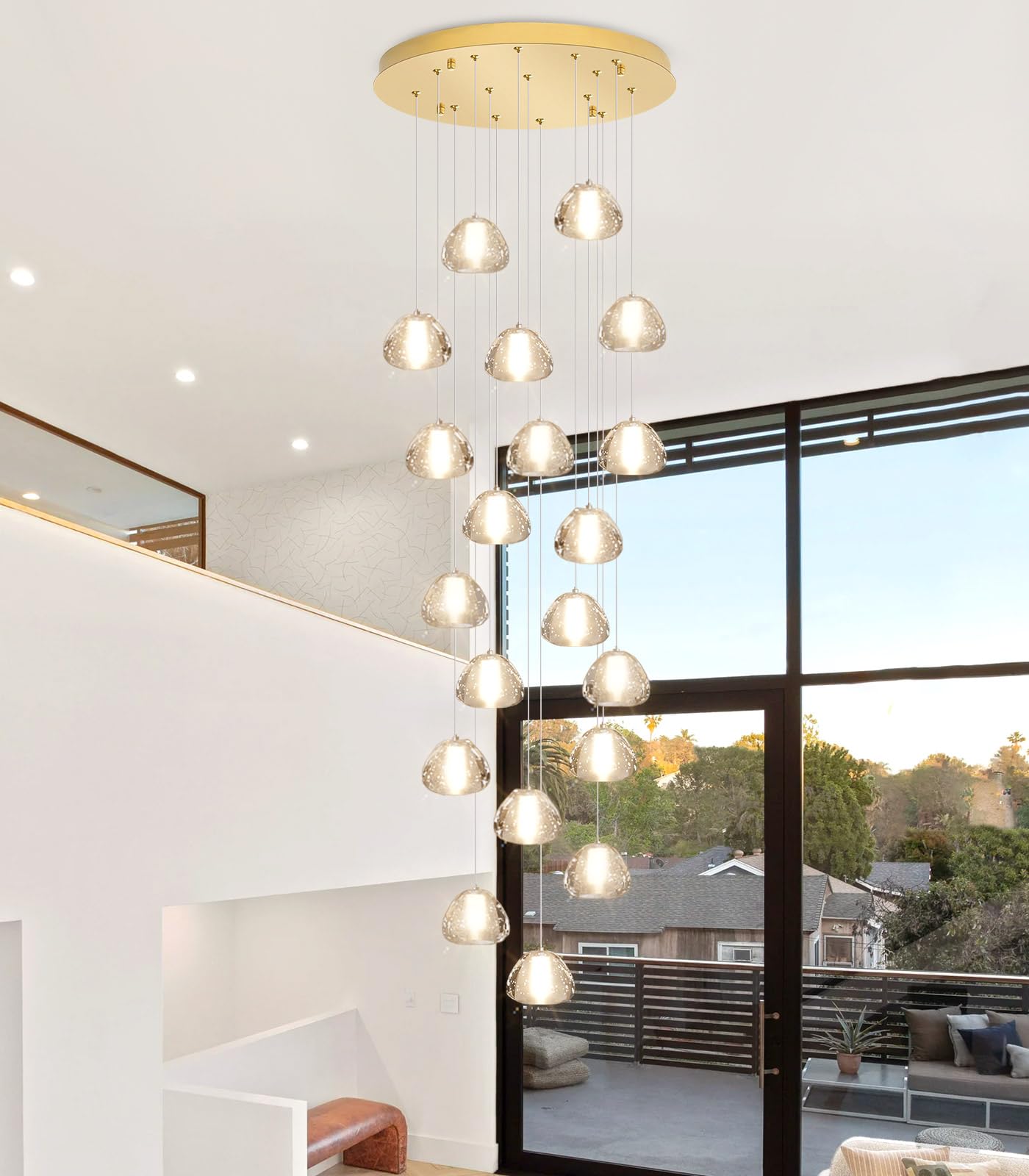 dolria Gold Modern Crystal Chandelier for Staircases 157" Long Adjustable Ceiling Light for Entrance 3000K LED Hanging Lighting Living Room Hallway Entryway