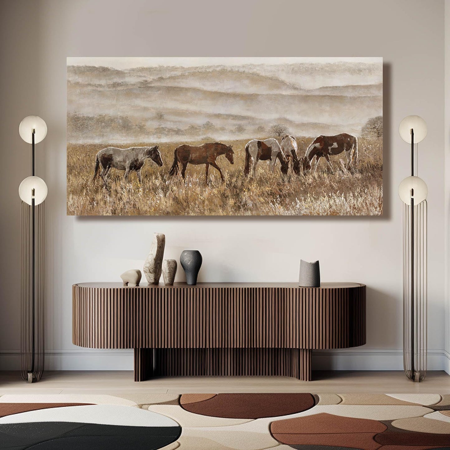 VAYIMDH Canvas Wall Art for Living Room Horse Wall Decor Animal Prints Pictures Grassland Artwork Paintings Brown Pictures 24"x48"