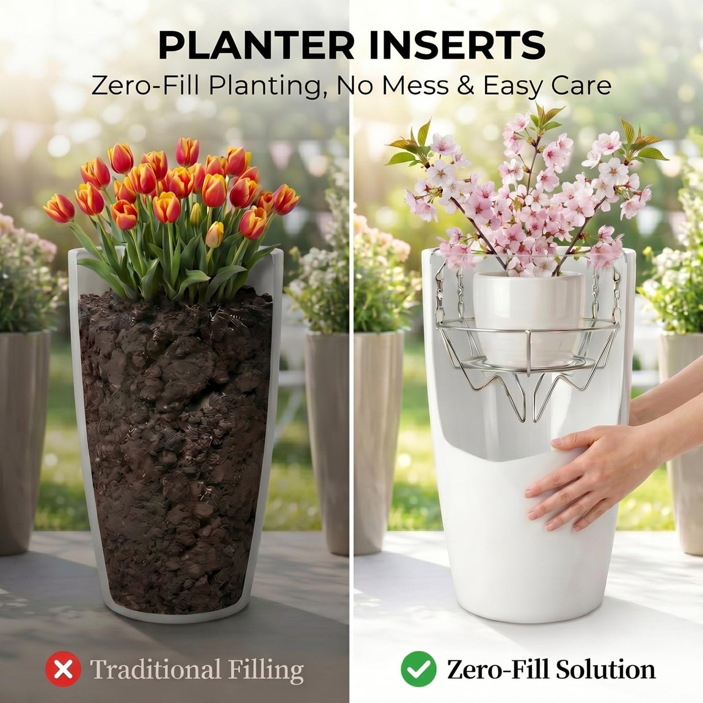 Planter Inserts for Large Pots Indoor Outdoor,304 Stainless Steel Plant Risers for Inside Pots, Height Adjustable Plant Inserts & Pot Risers for Cylindrical & Slightly Tapered Tall Planter(12-15'' Openning)