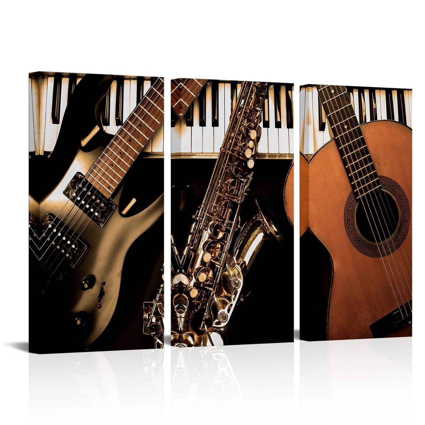RnnJoile Music Canvas Art Wall Decor Musical Instrument Picture Prints Closeup Piano Guitar Painting Gallery Wrapped Large 16"x32"x3pcs