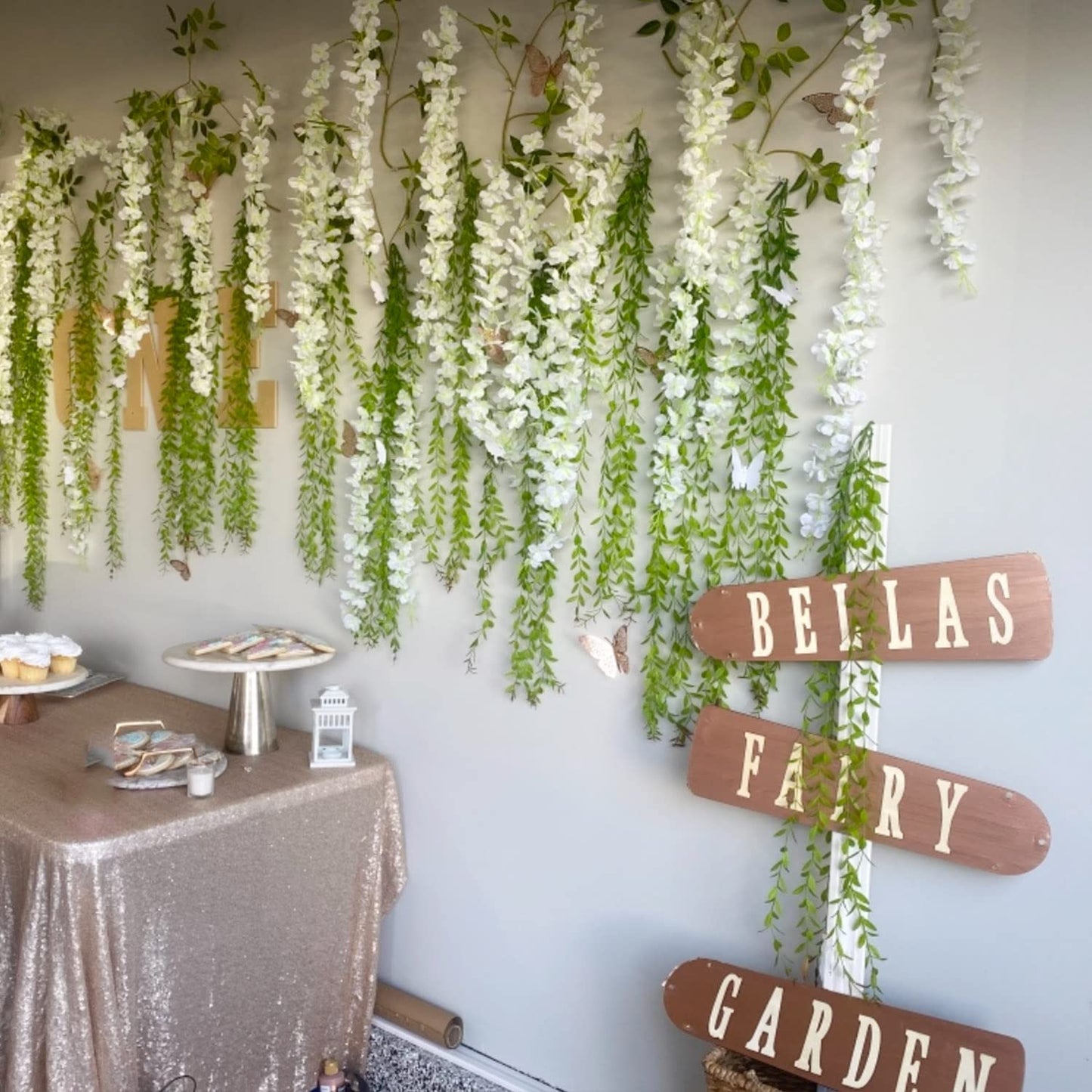 WONICE Artificial Wisteria Hanging Flowers Fake Wisteria Flower Garland Silk Vines Rattan Decor for Home Wedding Arch Wall Garden Greenery Bedroom Outdoor Office Party Decoration (12, White)