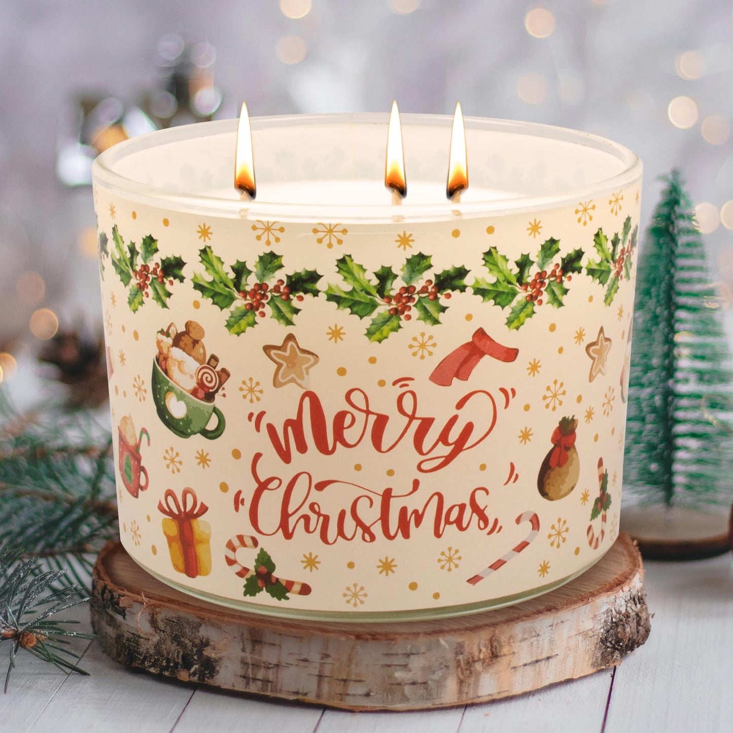 Christmas Candles - Christmas Gifts for Women, Natural Soy Wax Vanilla Cream Scented Candles(12.7oz)