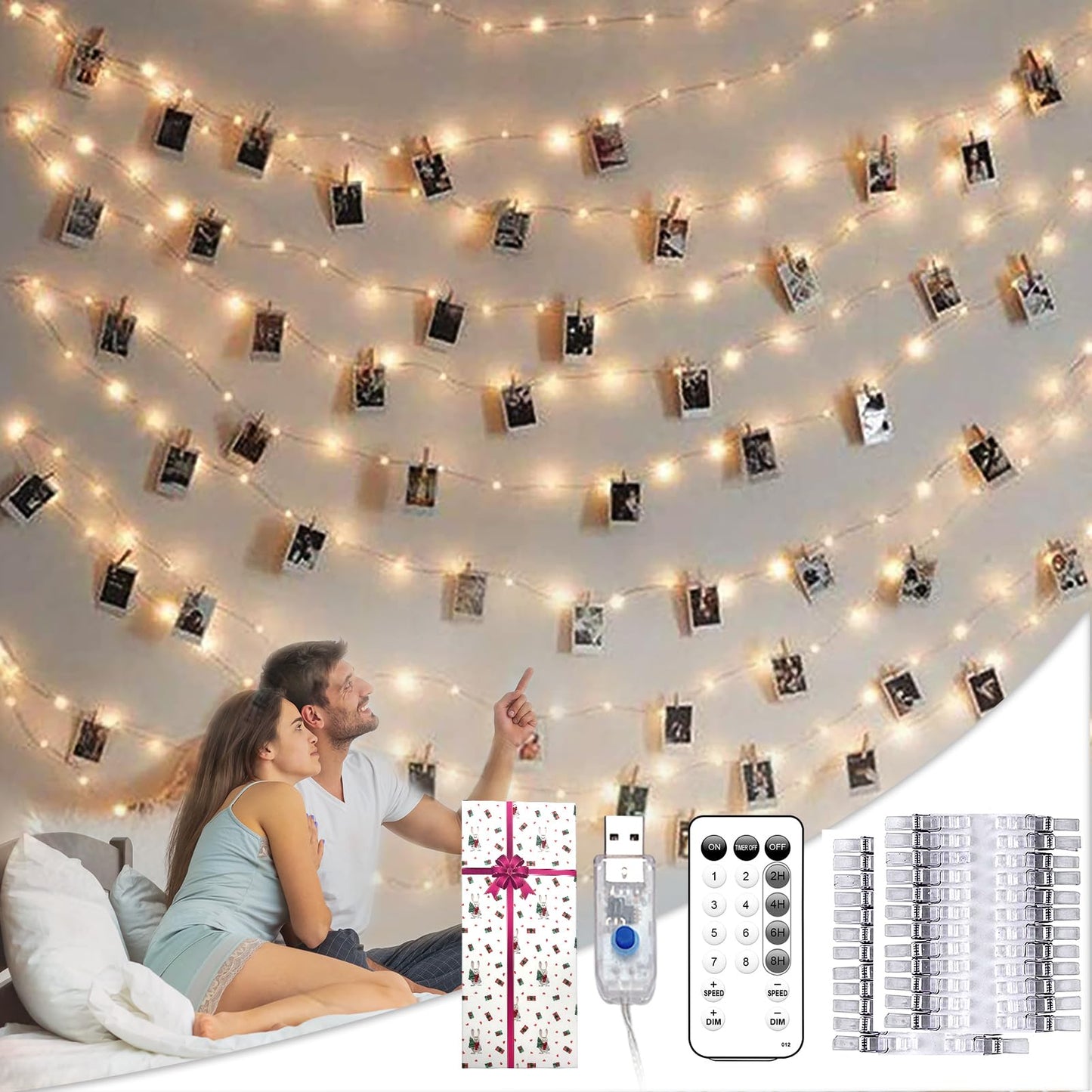 Teen Girl Gifts Trendy Stuff: Aesthetic 40Ft 120LED Hanging Picture Fairy Lights with 50 Clips - 8 Modes & Timer, Waterproof - Trendy Teenager Girl Gift for Birthday Christmas, Dorm Bedroom Wall Décor