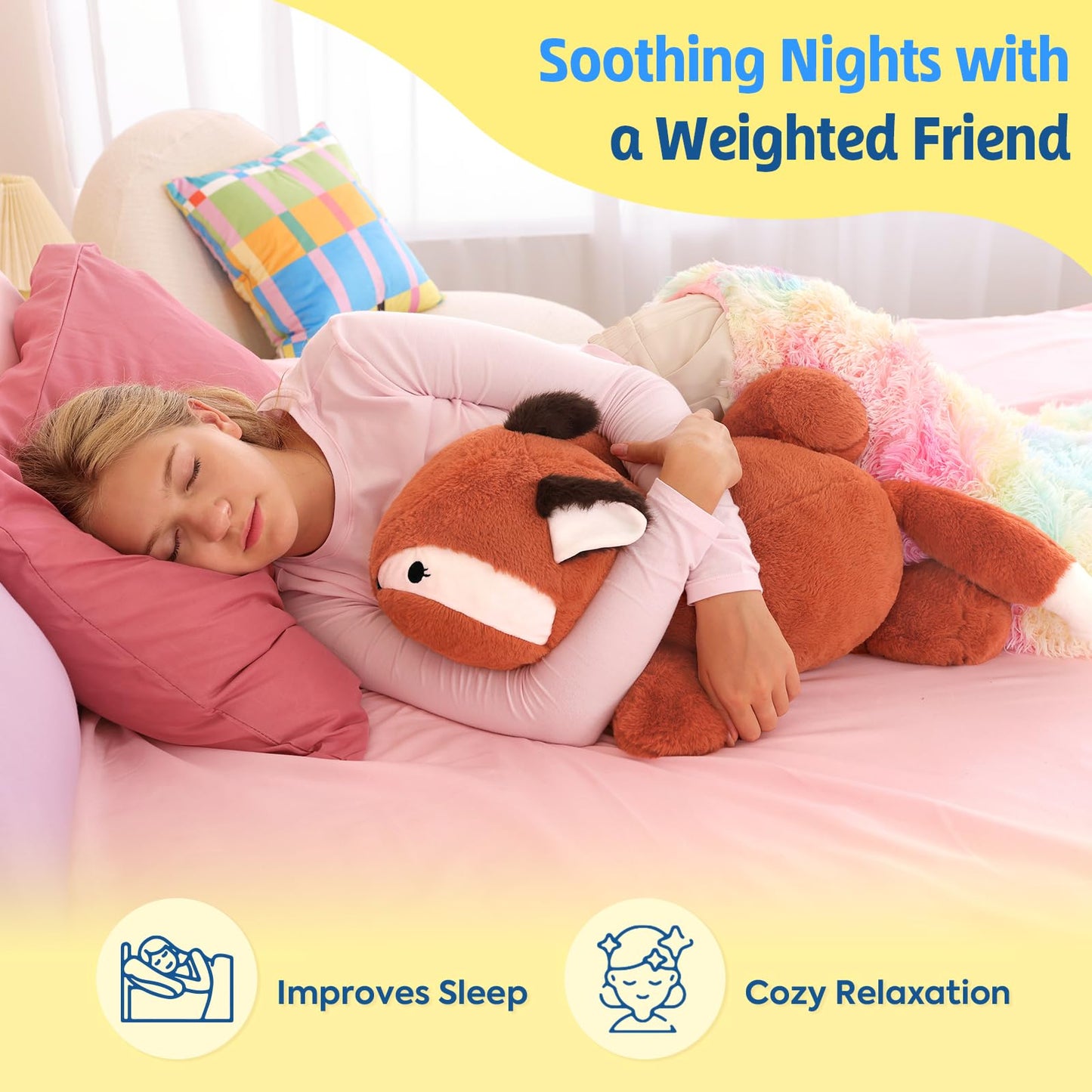 PEACH CAT 25.6 inch 5 lbs Fox Weighted Stuffed Animals Large Weighted Plush Soft Plushies Toys Body Pillow Gifts for Kids Adults
