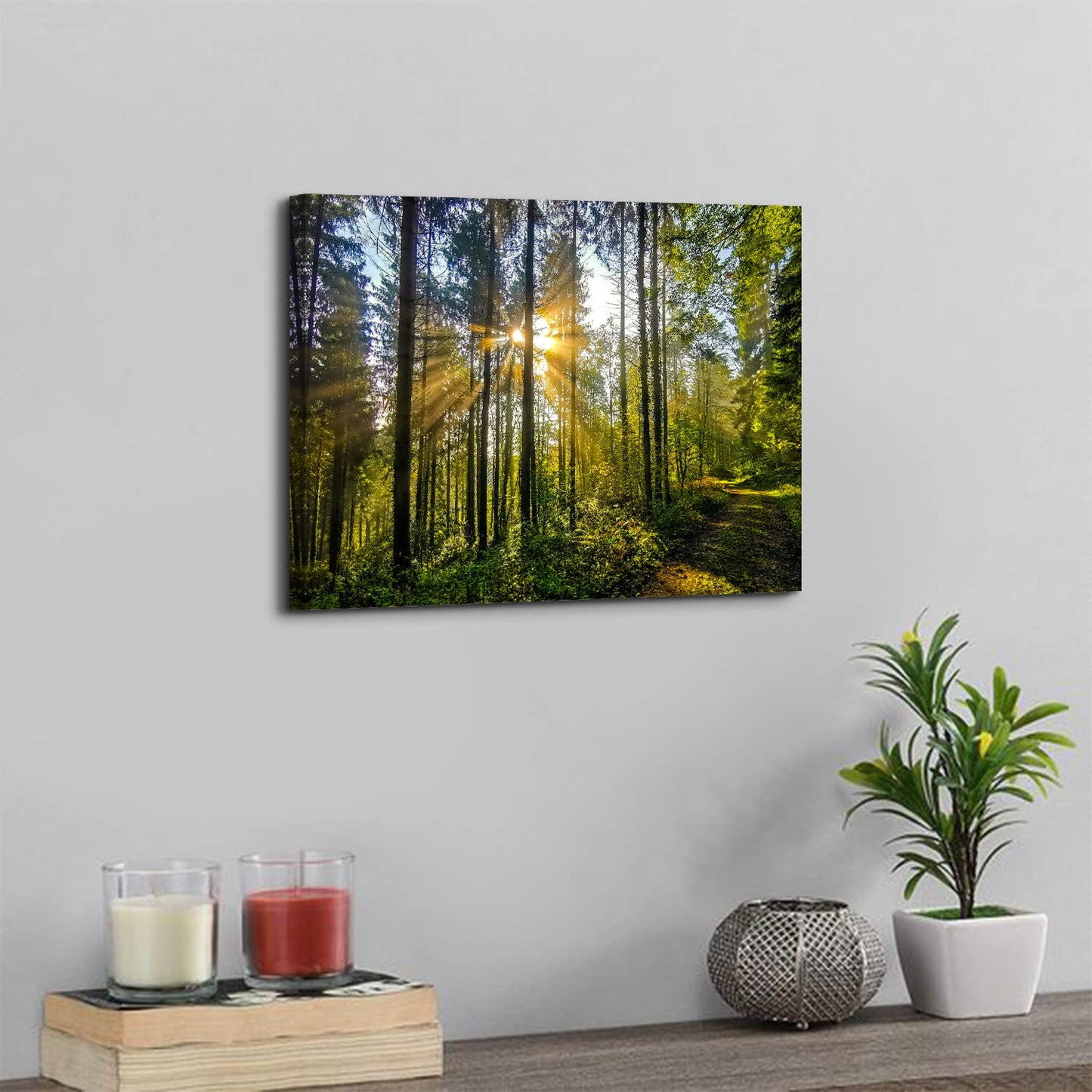 Sunrise Forest Canvas Wall Art for Living Room Nature Landscape Pictures Wall Decor Sunset Woods Mountain Painting Sunset Trees Trail Scenery Photo Prints Poster Artwork Bathroom Decorations 12x16”