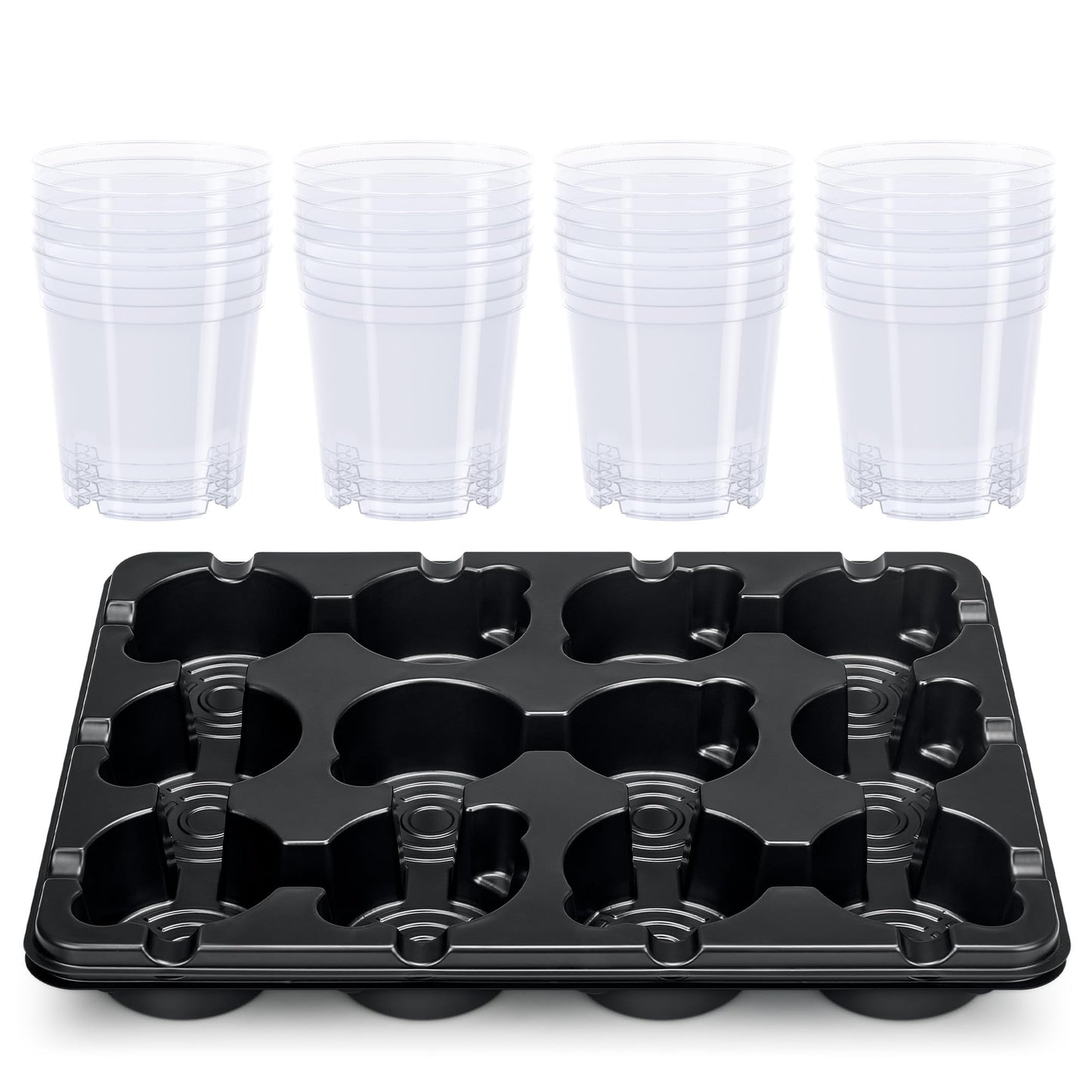 homenote 4 Inch Seed Starting Trays with Clear Nursery Pots, 2-Pack 12-Cell Seedling Starter Trays & 4" Nursery Pots 24 Pcs with Drainage, Plant Starter Germination Trays for Indoor Outdoor Growing