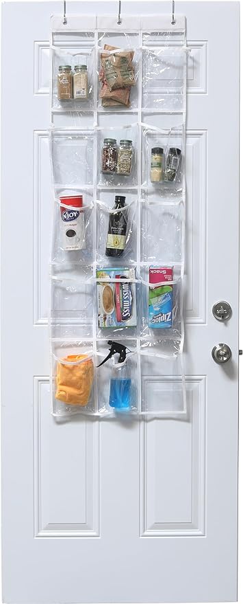Simple Houseware 2-Pack Clear Over the Door Hanging Pantry Organizer (52" x 18") with 15 Pockets Each, Cabinet Hanging Storage for Kitchen