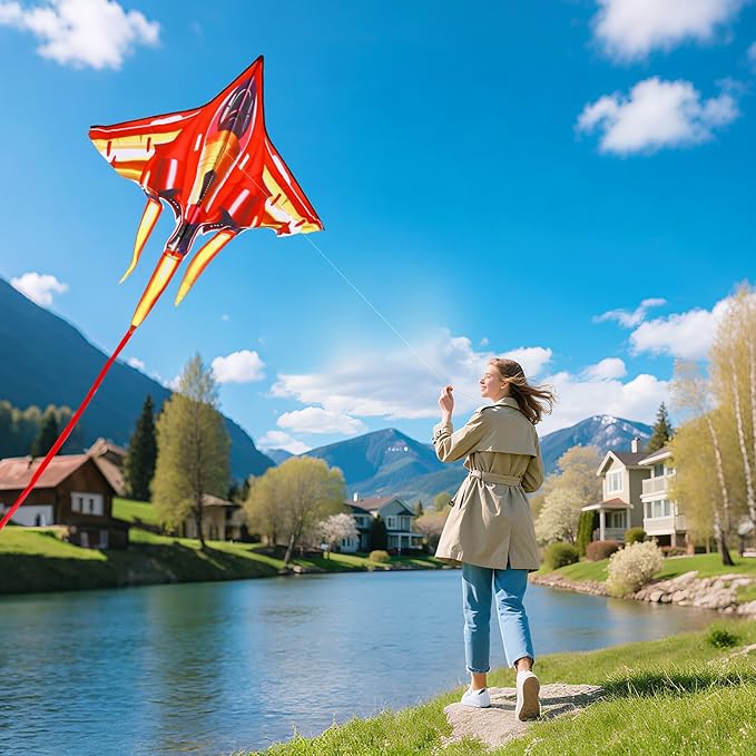 Fighter Jet Kites for Kids & Adults - Durable Airplane Kites for Boys Ages 8-12 & 4-8 with Kite String Reel, Easy Fly Large Outdoor Kite for Beach & Park Activities