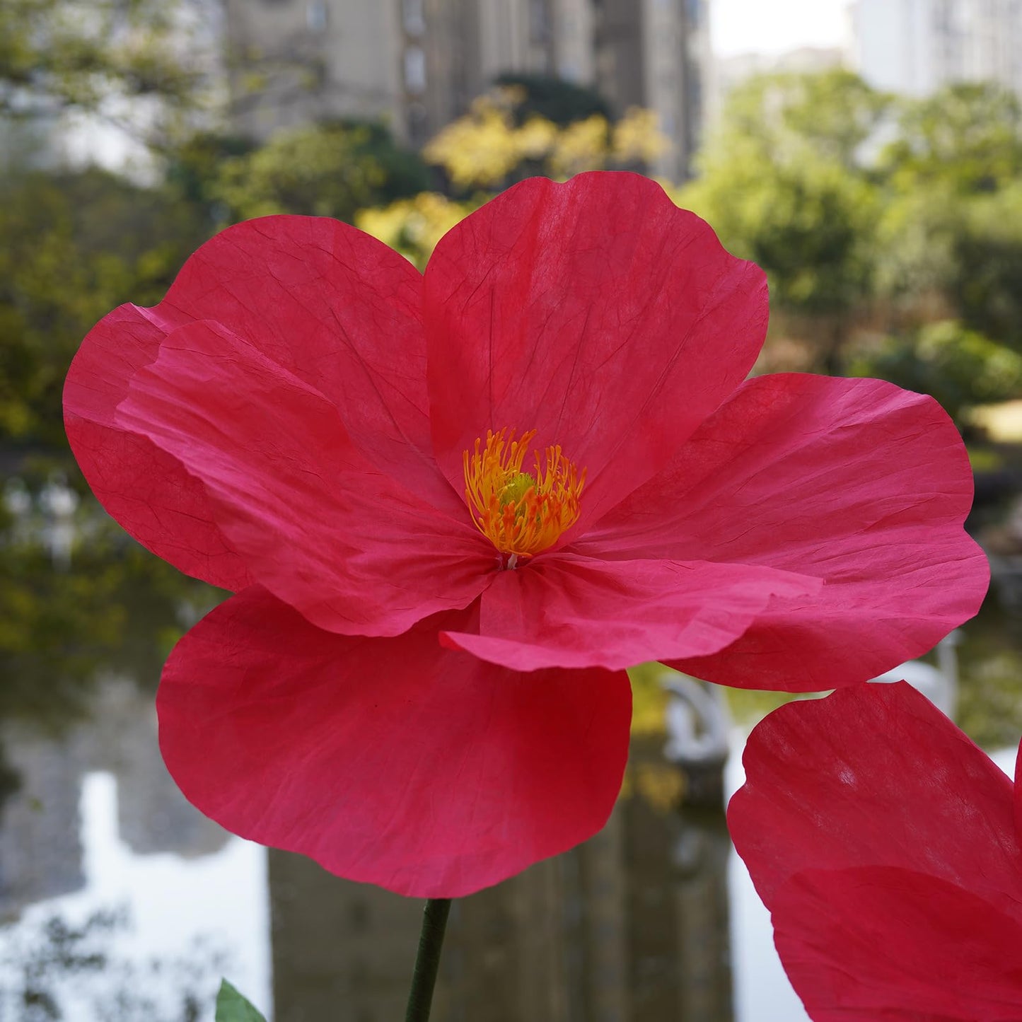 ZEYEXE Large Paper Artificial Flowers,Giant Flowers for Decoration,Huge Handcrafted Poppy Fake Flowers with Stand for Home Decor Bridal Shower Party Outdoors Yard Event Backdrop Decor (red)