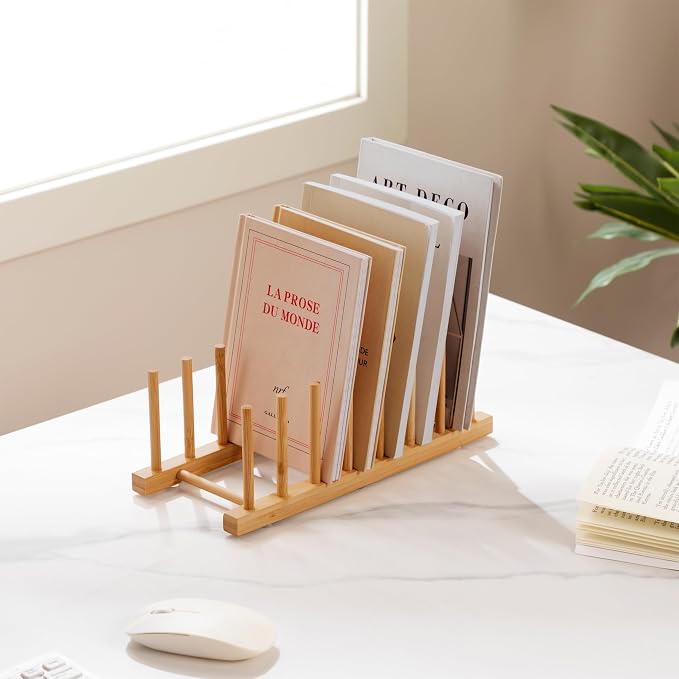HBlife 2-Pack Bamboo Wooden Dish Rack Holder Space-Saving Vertical Organizer for Plates, Cups, Pots, Lids, Bowls & Cutting Boards Kitchen Cabinet & Counter Storage