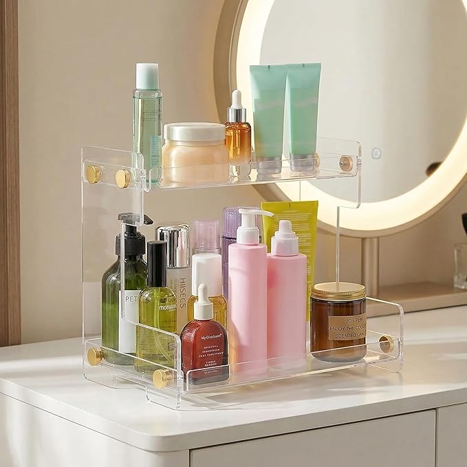 FFK Bathroom Organizer Countertop 2-Tier Storage：Bathroom Counter Organizer Acrylic Standing Holder Cosmetic Storage Perfume Shelf for Bathroom Bedroom Dressing Table1