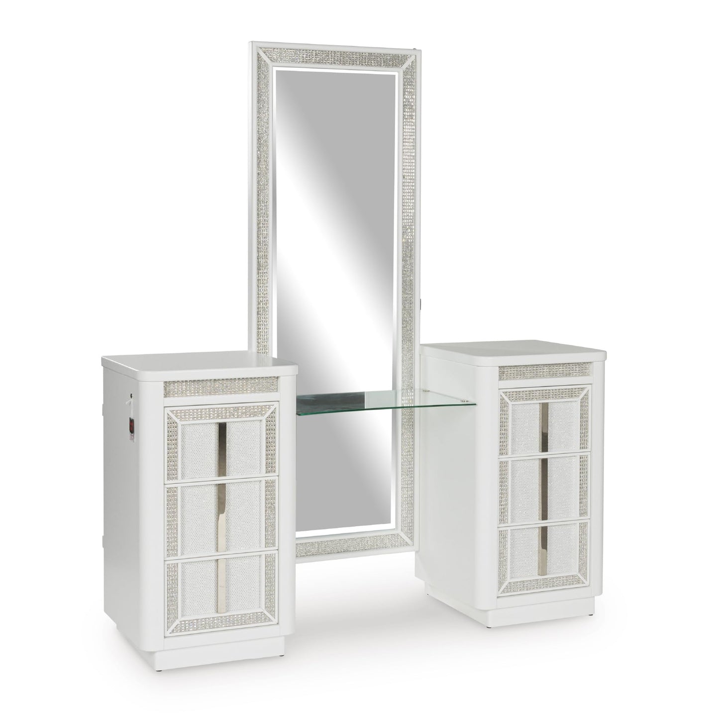Signature Design by Ashley Chalanna Contemporary 3-Drawer Vanity, White & Clear