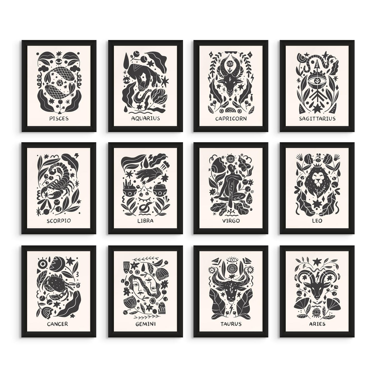 Everyday Designs Zodiac Wall Art - Scandinavian Astrology Decor, Celestial Wall Art, Zodiac Signs, Constellation Poster, Celestial Decor, Horoscope Posters - Unframed Set of 12 (11x14”) Prints