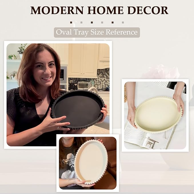 Oval Tray for Coffee Table Decor, 13" Concrete Tray, Table Centerpieces Decorative Trays for Home Decor, Modern Decorative Trays for Coffee Tables, Centerpiece Trays, White