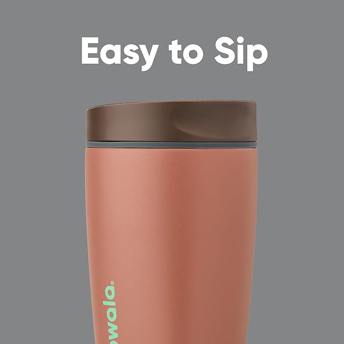 Owala SmoothSip Slider Insulated Stainless Steel Coffee Tumbler, Reusable Iced Coffee Cup, Hot Coffee Travel Mug, BPA Free 12 oz, Grey/Brown (Cozy Cocoa) (Pack of 8)